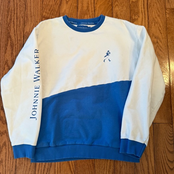 Johnnie Walker Large Crewneck Sweatshirt 100% Organic Cotton Blue White - Picture 1 of 7